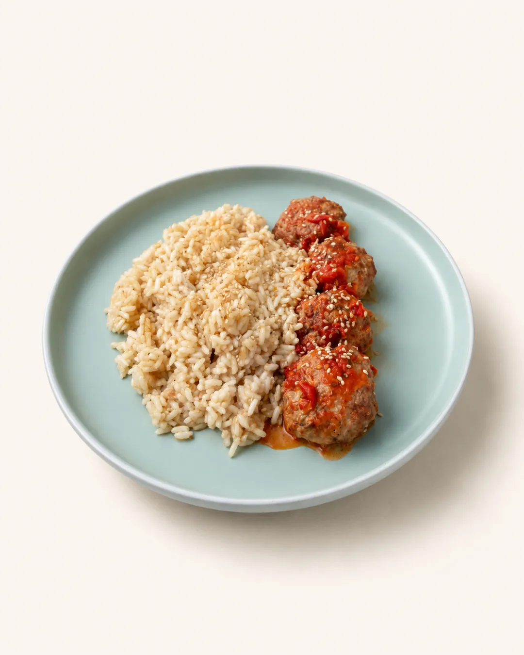 Albondigas con salsa fileto y arroz — vianda saludable congelada de Hakora Cocina