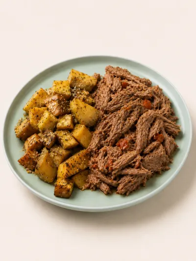 Bondiola braseada con batatas asadas — vianda saludable congelada de Hakora Cocina