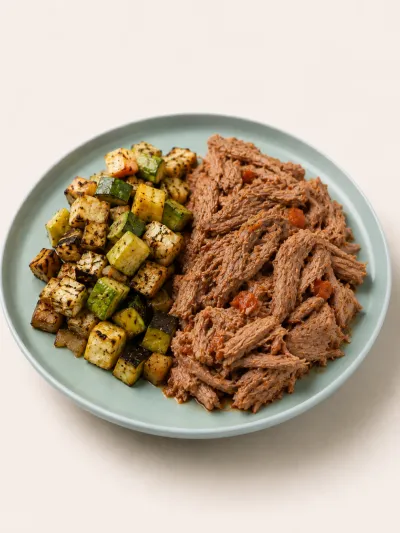 Bondiola braseada con vegetales grillados — vianda saludable congelada de Hakora Cocina