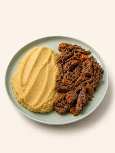 Carne braseada con puré de batatas — vianda saludable congelada de Hakora Cocina