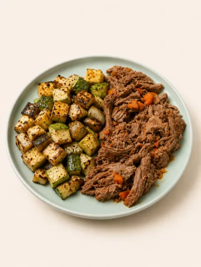 Carne braseada con vegetales grillados — vianda saludable congelada de Hakora Cocina
