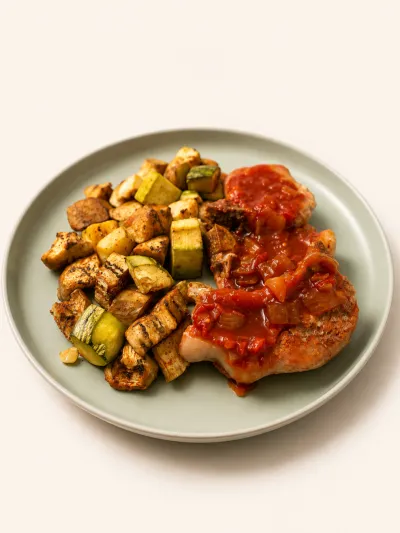 Costillas de cerdo con vegetales — vianda saludable congelada de Hakora Cocina