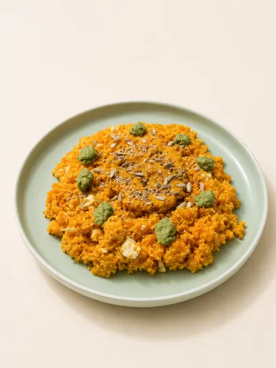 Cous cous especiado con untable de alabahaca — vianda saludable congelada de Hakora Cocina
