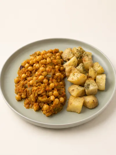 Curry de garbanzos con papas asadas — vianda saludable congelada de Hakora Cocina