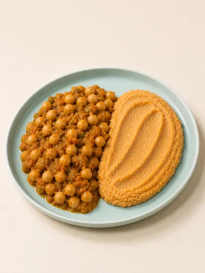 Curry de garbanzos con puré de batatas — vianda saludable congelada de Hakora Cocina