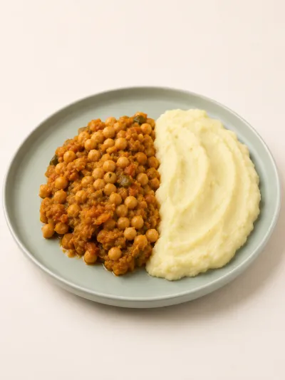 Curry de garbanzos con puré de papa — vianda saludable congelada de Hakora Cocina