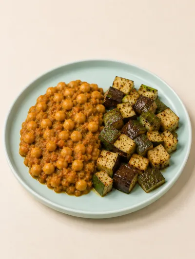 Curry de garbanzos con vegetales grillados — vianda saludable congelada de Hakora Cocina