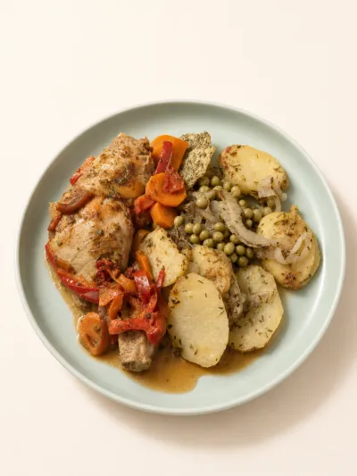 Pata muslo con papas — vianda saludable congelada de Hakora Cocina