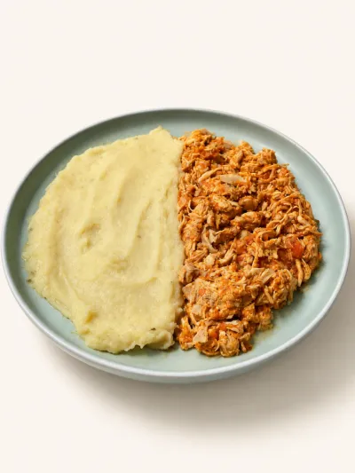 Pollo desmechado con puré de papa — vianda saludable congelada de Hakora Cocina