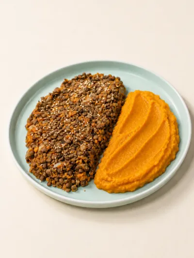 Salteado de lentejas con puré mixto — vianda saludable congelada de Hakora Cocina