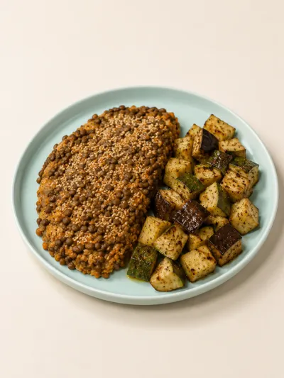 Salteado de lentejas con vegetales grillados — vianda saludable congelada de Hakora Cocina
