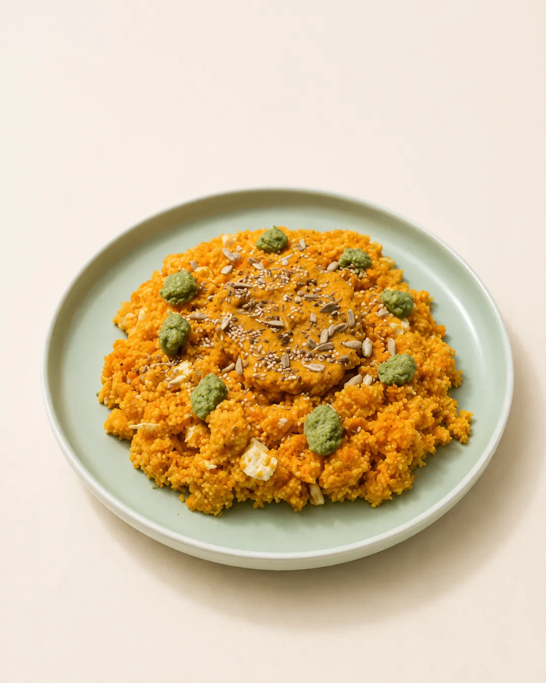 Cous cous especiado con untable de alabahaca — vianda saludable congelada de Hakora Cocina
