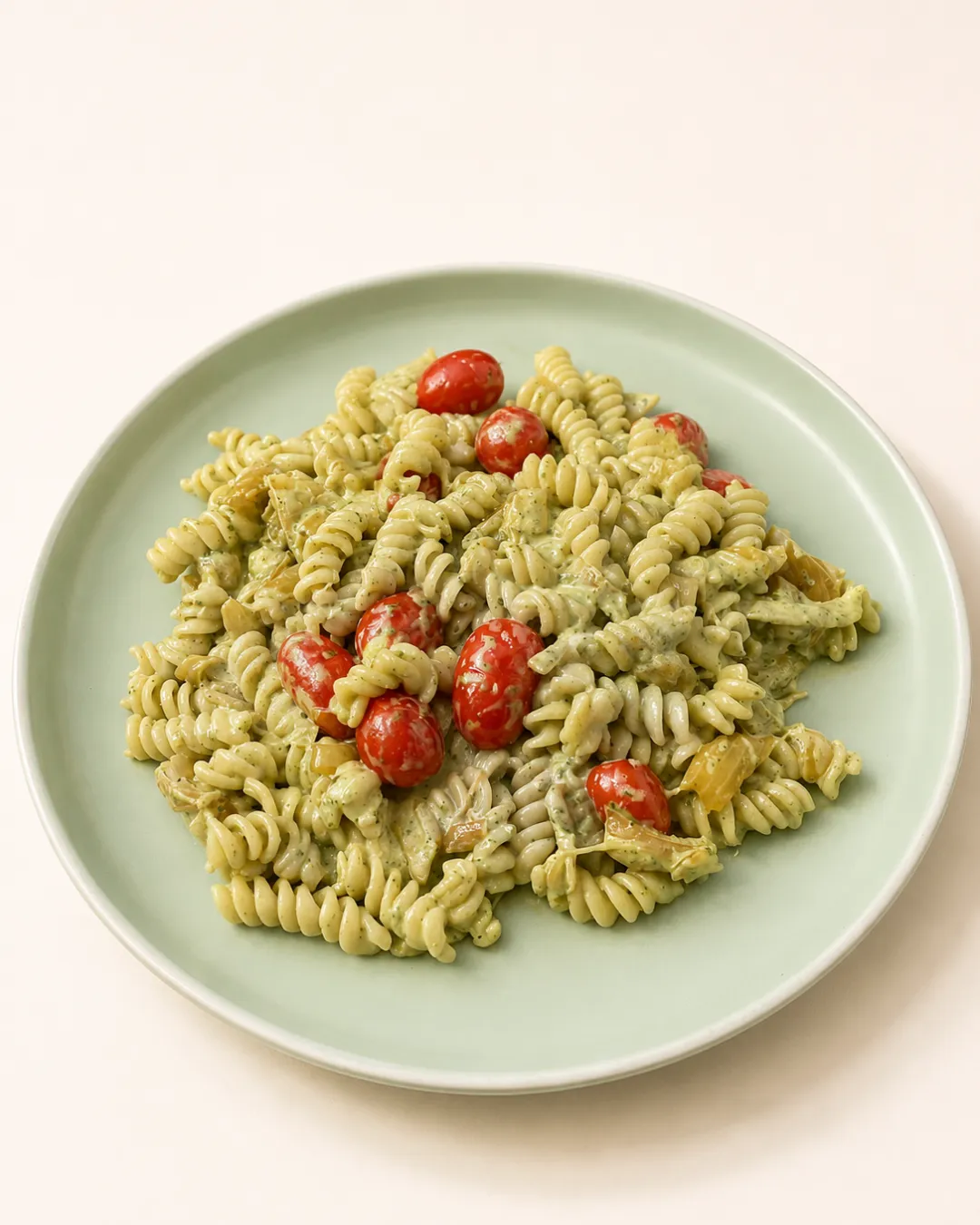 Pasta integral al pesto, tomate cherry, cebolla caramelizada y mozzarella — vianda saludable congelada de Hakora Cocina