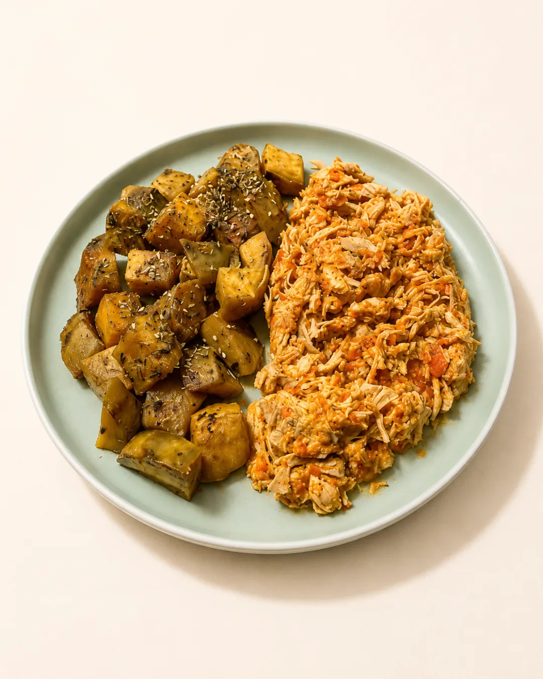 Pollo desmechado con batatas asadas — vianda saludable congelada de Hakora Cocina