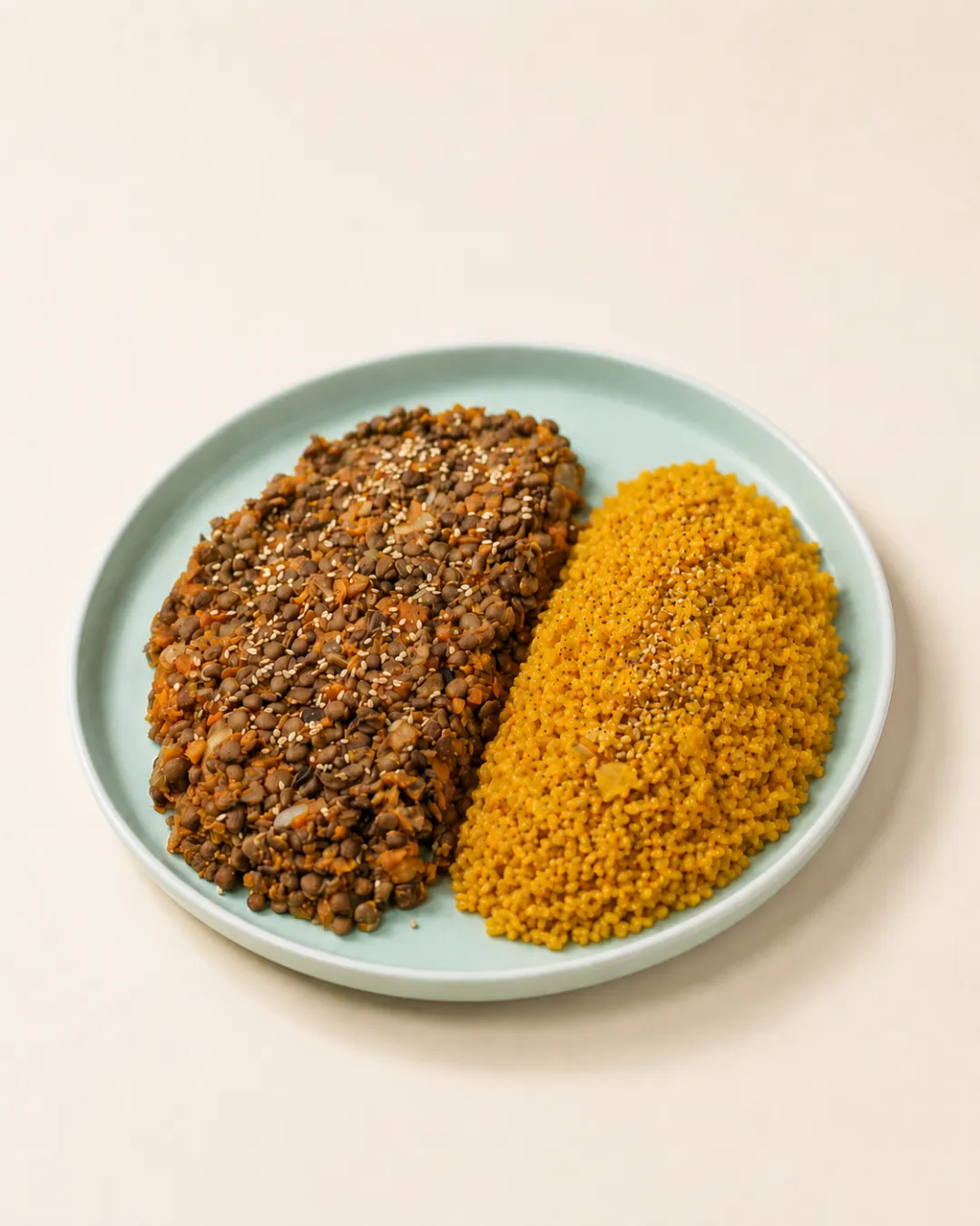Salteado de lentejas con arroz especiado — vianda saludable congelada de Hakora Cocina