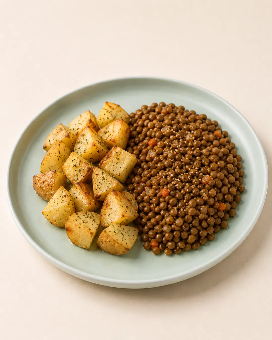 Salteado de lentejas con papas asadas — vianda saludable congelada de Hakora Cocina