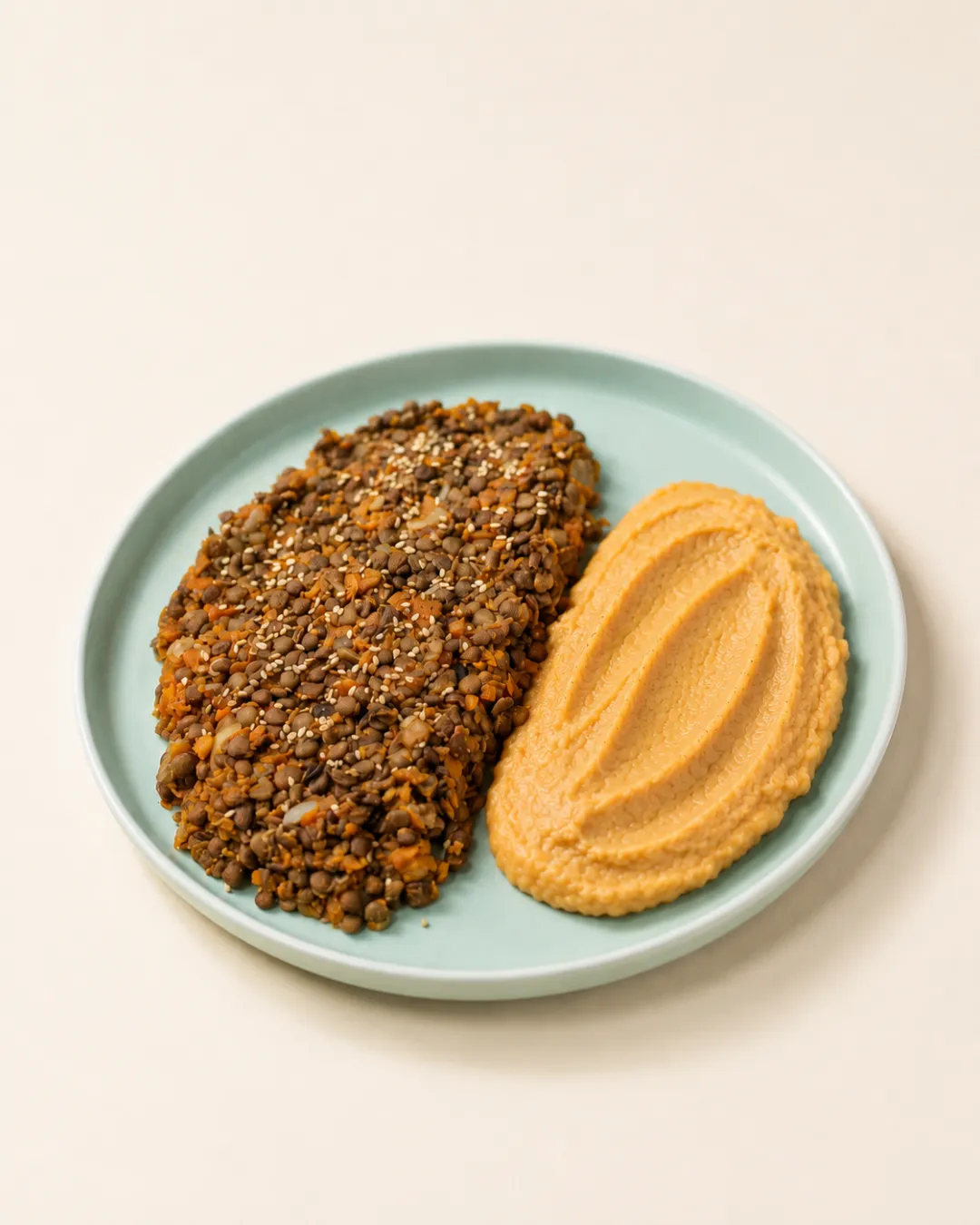Salteado de lentejas con puré de batatas — vianda saludable congelada de Hakora Cocina