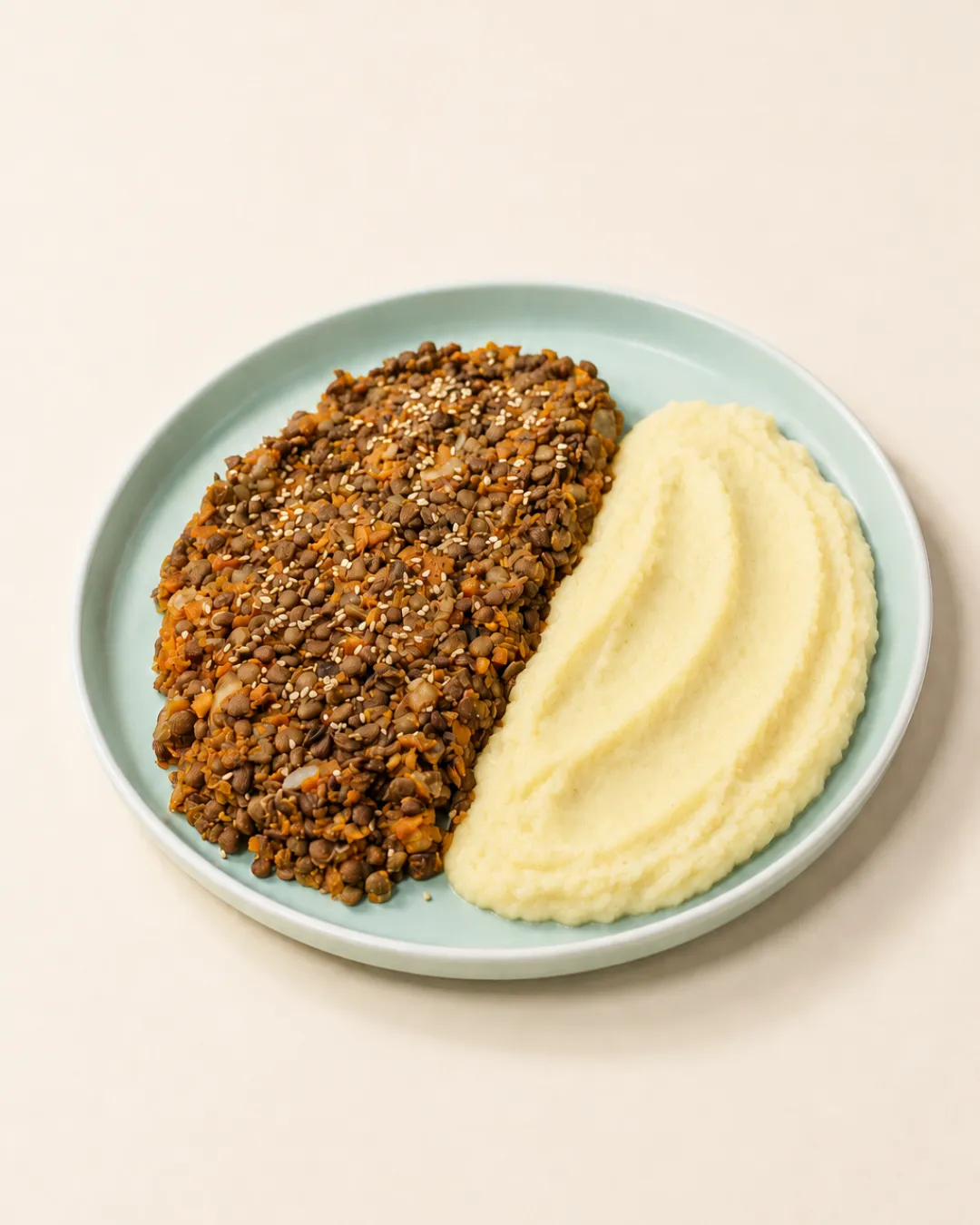 Salteado de lentejas con puré de papa — vianda saludable congelada de Hakora Cocina