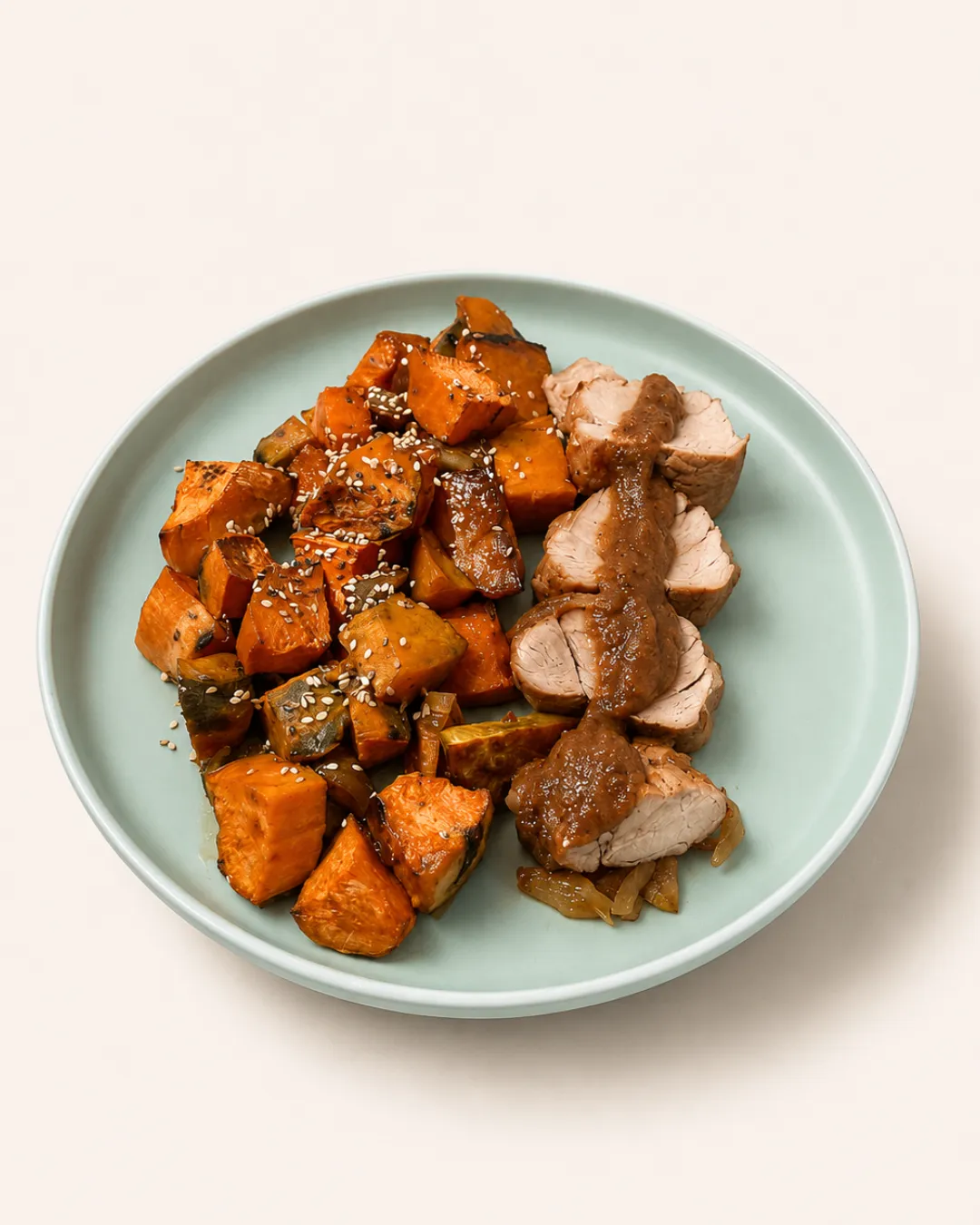 Solomillo agridulce con batatas asadas — vianda saludable congelada de Hakora Cocina